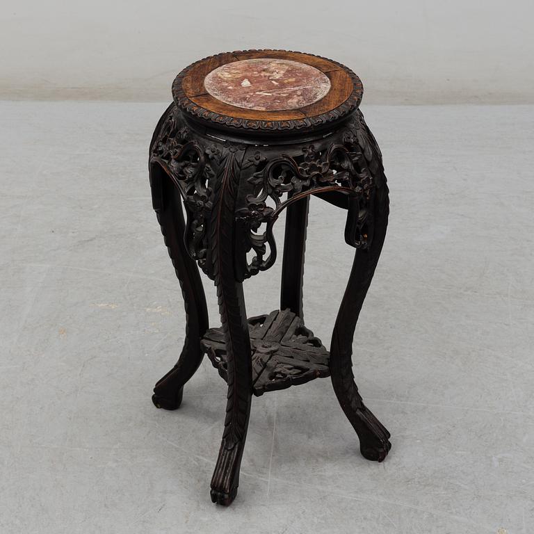 A Chinese wooden stand, with stone inlay, 20th century.