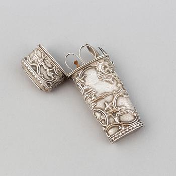 An enamel box, 18th century, and a silver-plates case, 18th/19th century.
