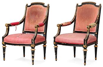 948. A pair of Gustavian armchairs.