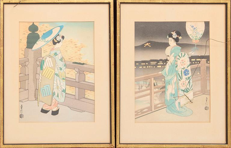 Sadanobu Hasegawa III (1881-1963). Träsnitt, fyra stycken, Japan, 1900-tal.