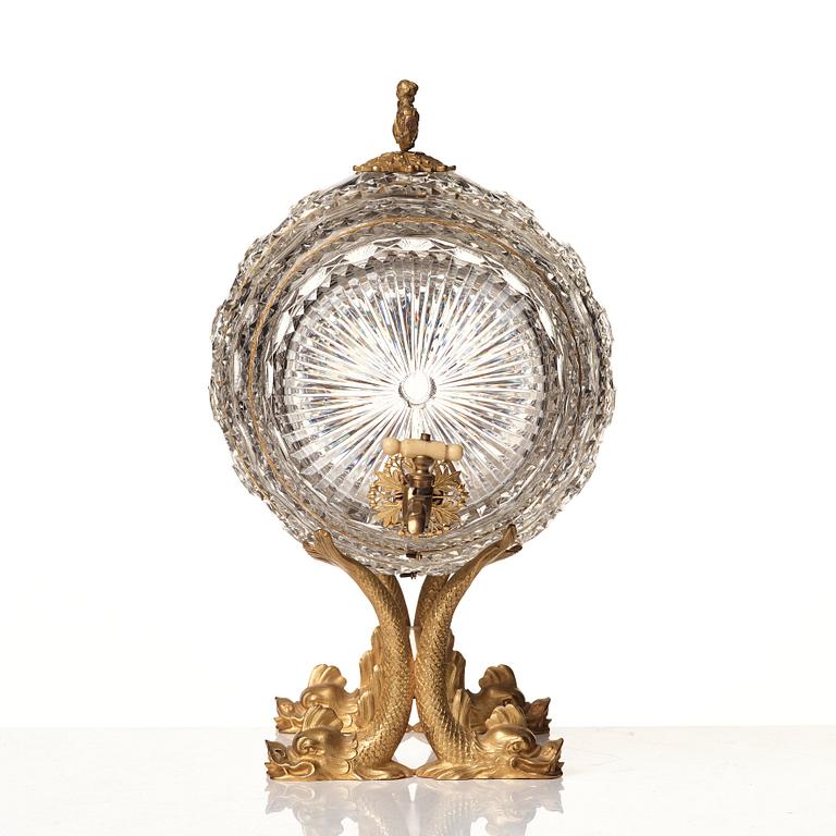 A Empire ormolu-mounted cut glass wine barrel.
