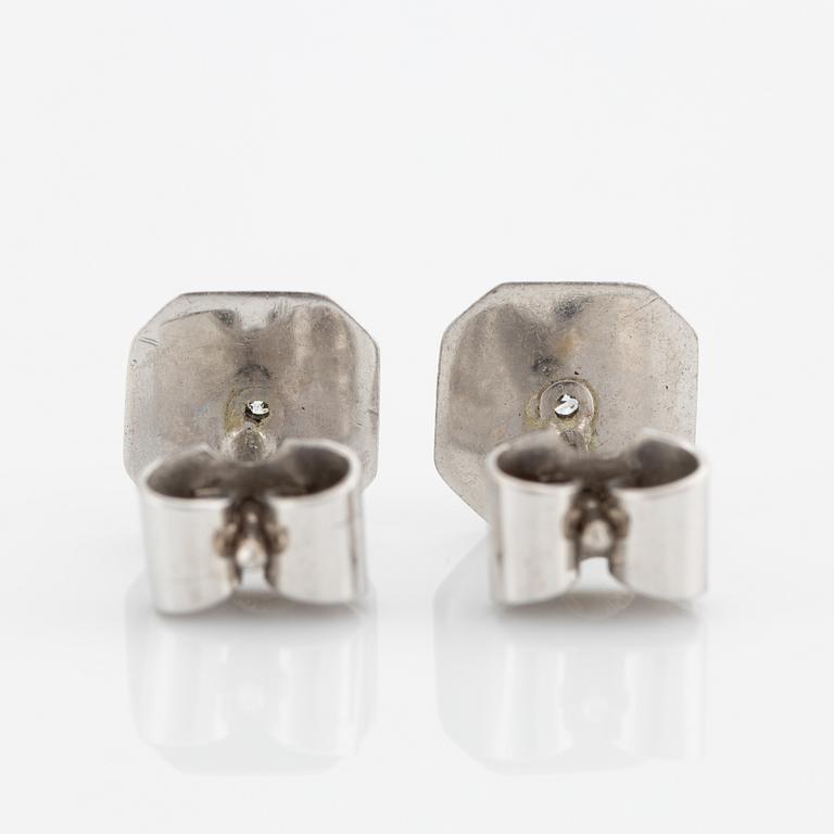 Earrings, a pair, 18K white gold octagonal-shaped with small brilliant-cut diamonds.