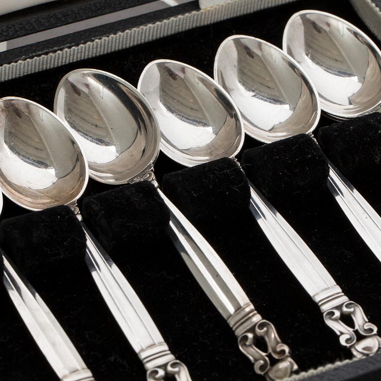 KAFFESKEDAR, 7 st, sterlingsilver. Georg Jensen, "Konge/Acorn".