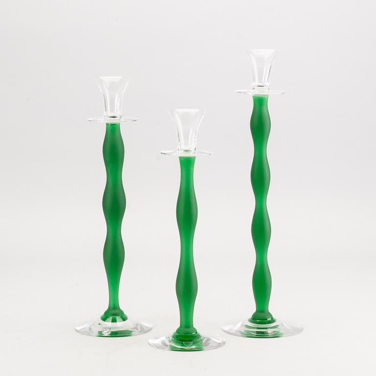 ANNE NILSSON ljusstakar 3 st "Celeste"  Orrefors sent 1900-tal glas.