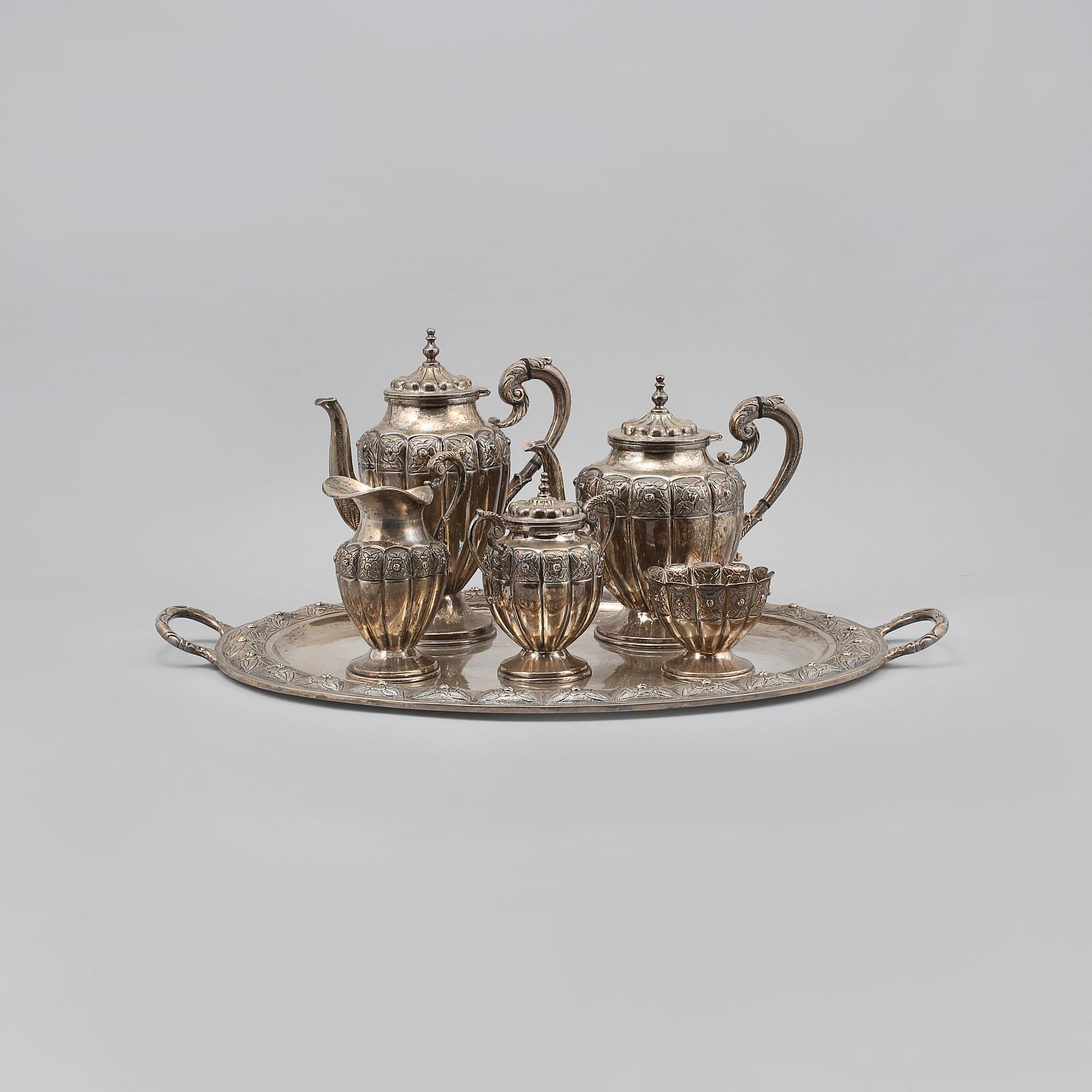 KAFFE/TESERVIS, 6 delar, silver, Mexico, 1900-tal, total vikt ca 5780 gram.