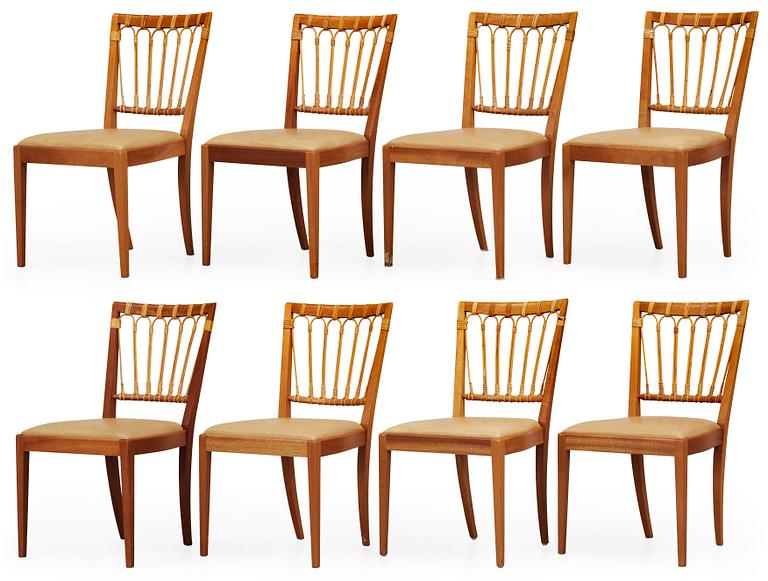 A set of eight Josef Frank mahogany, bamboo and ratten chairs by Svenskt Tenn.