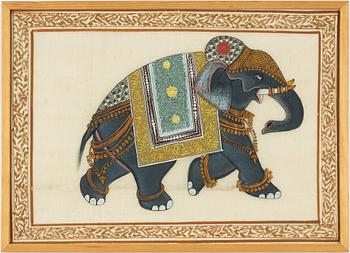A painting on silk of an elephant, India, 20th Century.