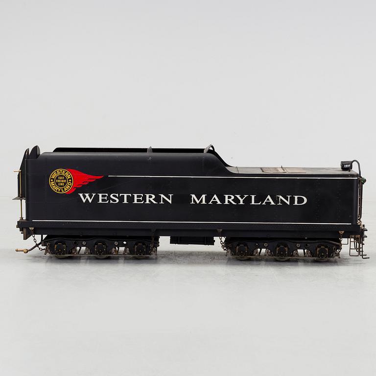MODELL AV ÅNGLOK, med tender, "4-8-4 Western Maryland 1402", tillverkad av Gunnar Eriksson, spårvidd 3,5 tum.