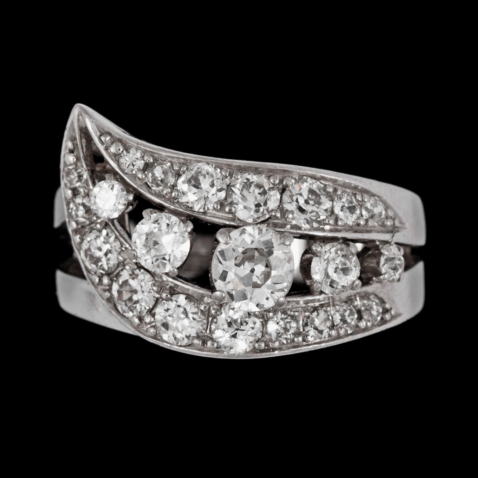 RING, gammalslpade diamanter, tot. ca 1.50 ct. Strömdahl, Stockholm 1957.