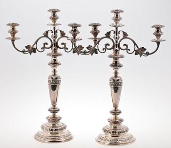 KANDELABRAR, ett par, nysilver. Renässansstil 1800/1900-tal.