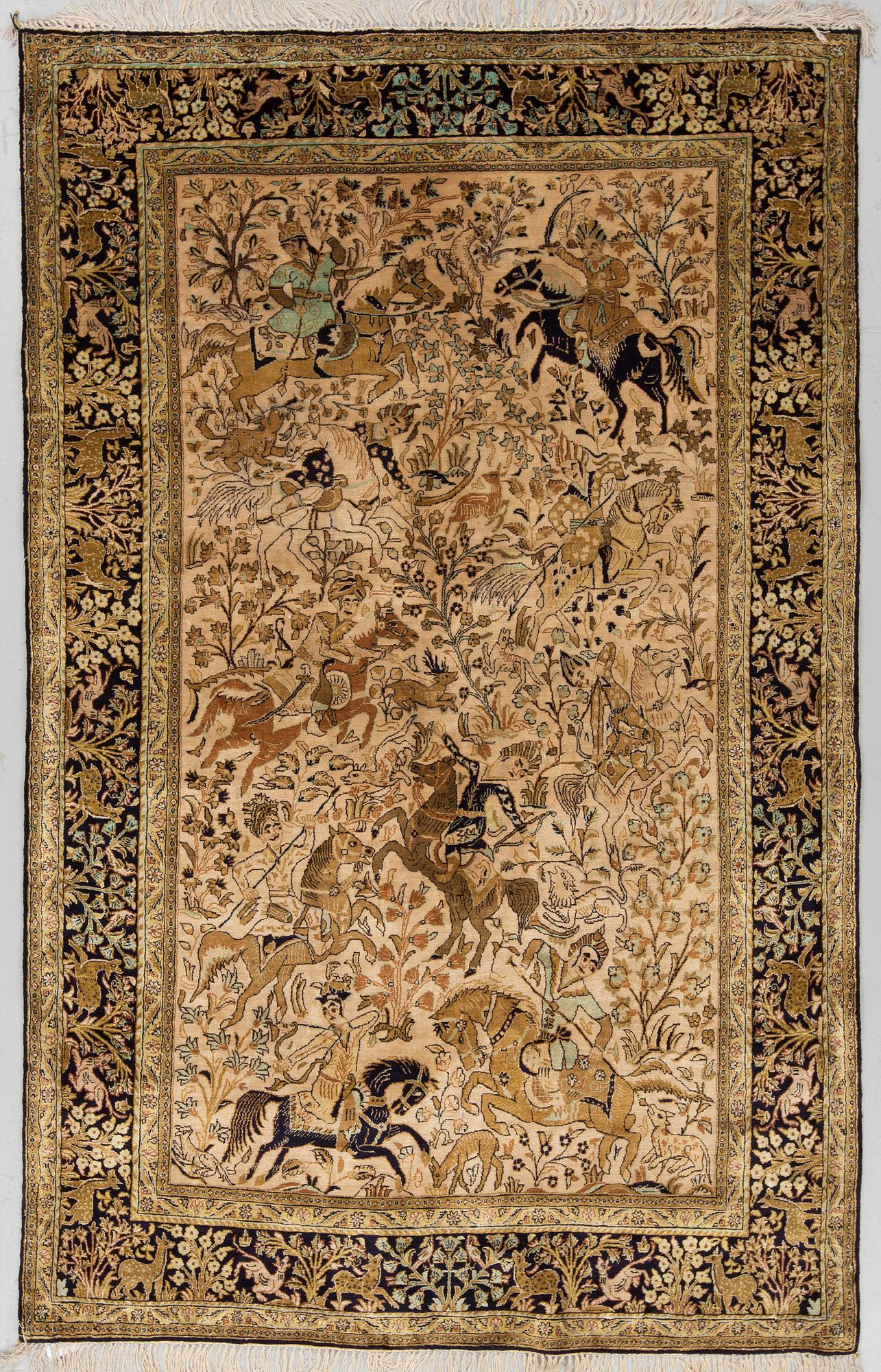A RUG, silk Qum, around  207 x 132  cm.