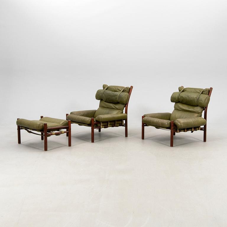 Arne Norell, fåtöljer ett par samt en fotpall "Inca", Norell Möbel AB 1900-talets andra hälft.