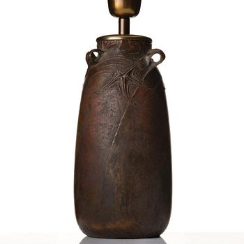 Emy Wahlström, an Art Nouveau patinated bronze table lamp, Hugo Elmqvist, Stockholm, early 1900's.