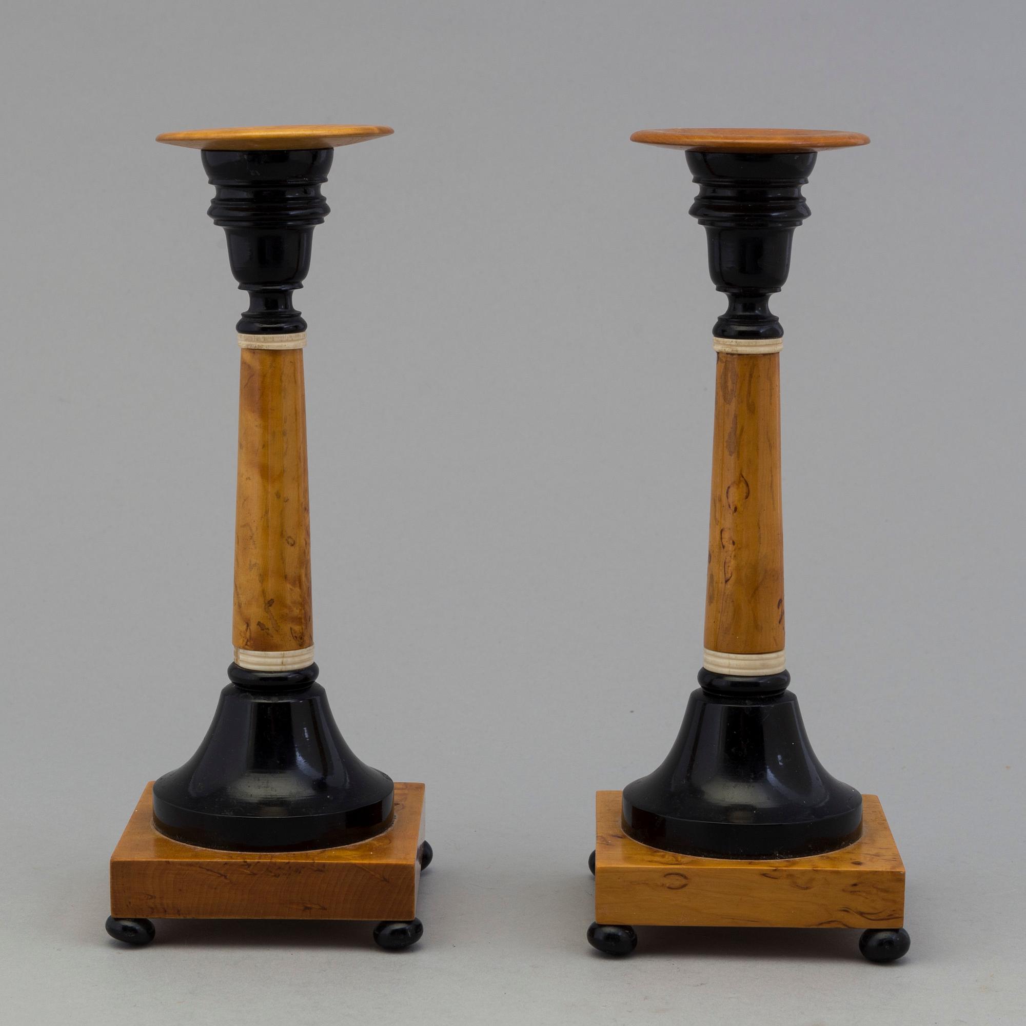 A pair of birch candles by Karl A Axelsson, konstsvarvare, Eksjö, 1907.