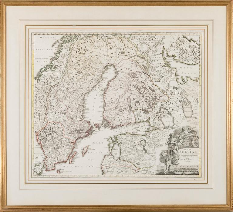 A MAP, hand coloured. Johann Baptist Homann, 1700s.