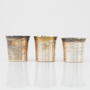 Eleven silver items, including beakers from C.G. Hallberg, Stockholm, 1940s.