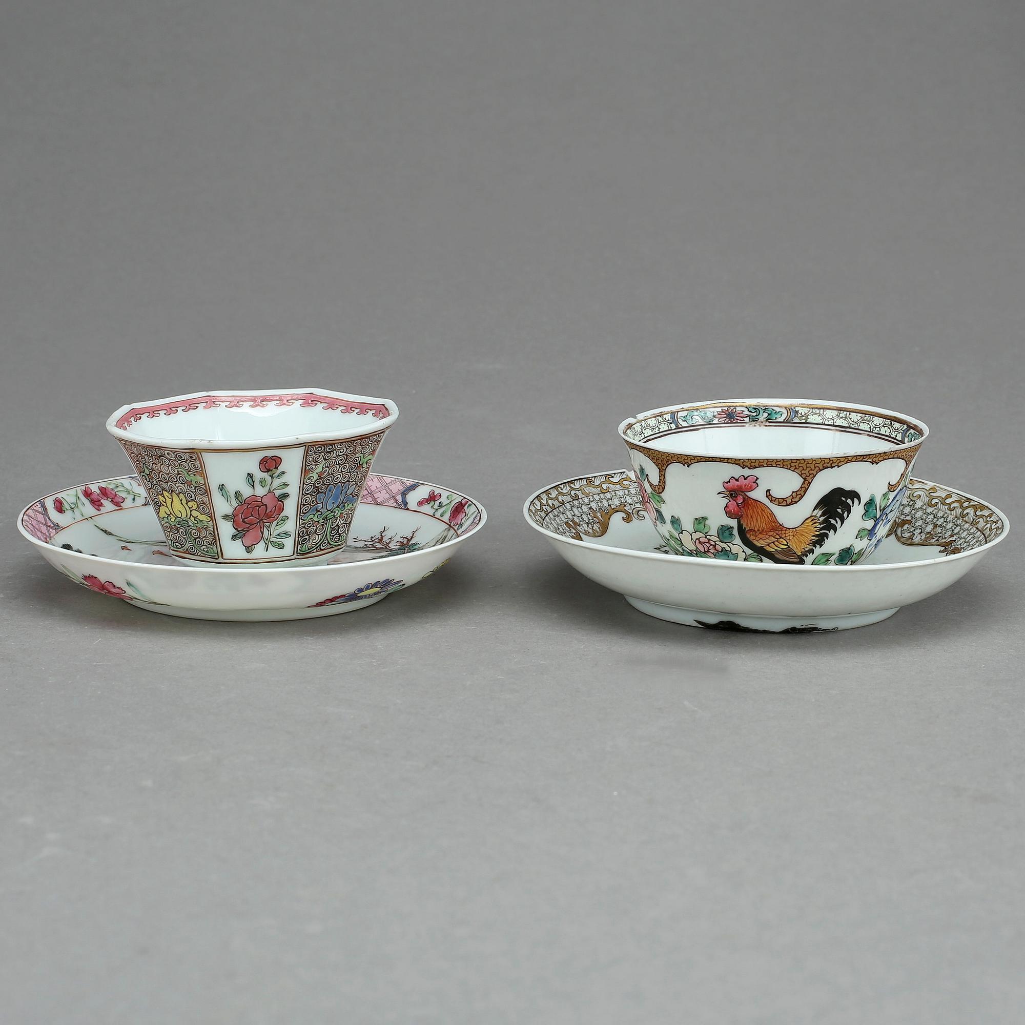 KOPPAR MED FAT, 2+2 st, porslin, Kina, 1700-tal.