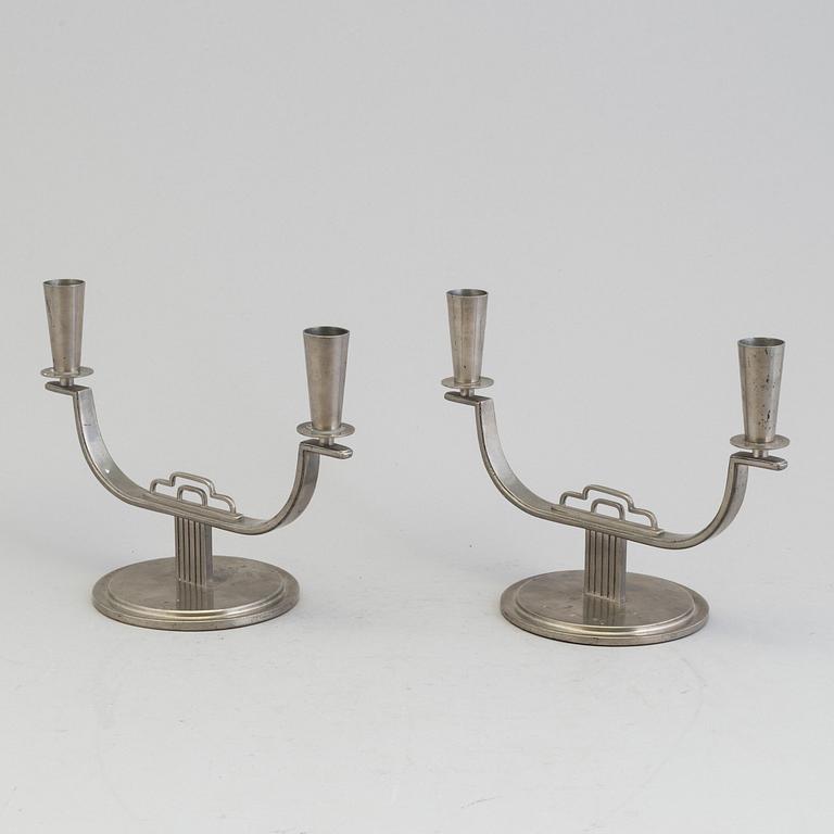 A pair of pewter candelabra by Carl Einar Borgström, Ystad Metall, marked CEB.