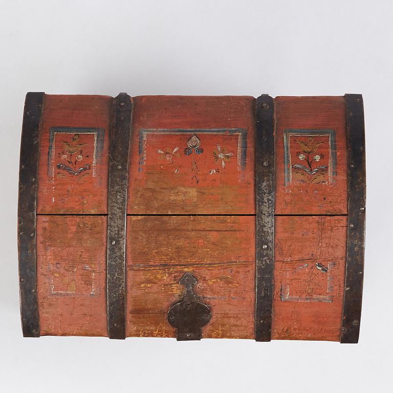 A painted provincial chest, Norbotten, Sweden, dated 1827.