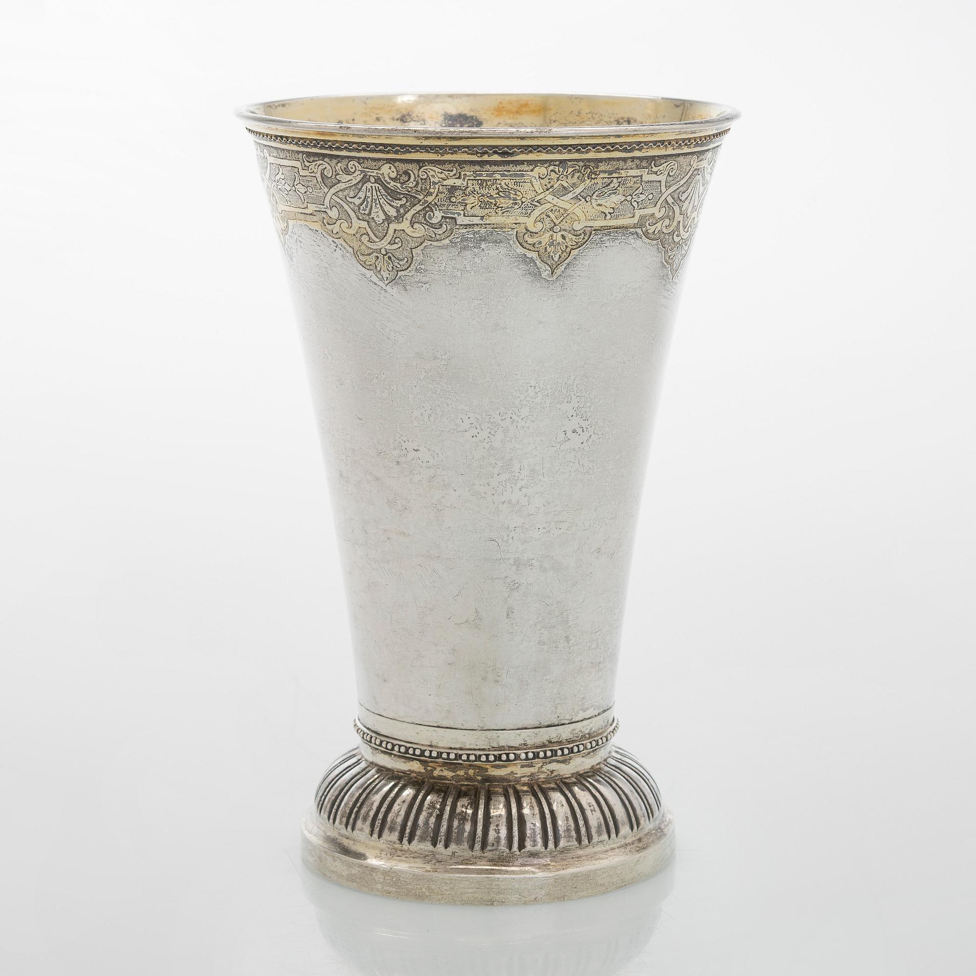 A parcel-gilt silver cup, maker's mark of Gustaf Stafhell the Elder, Stockholm 1743.