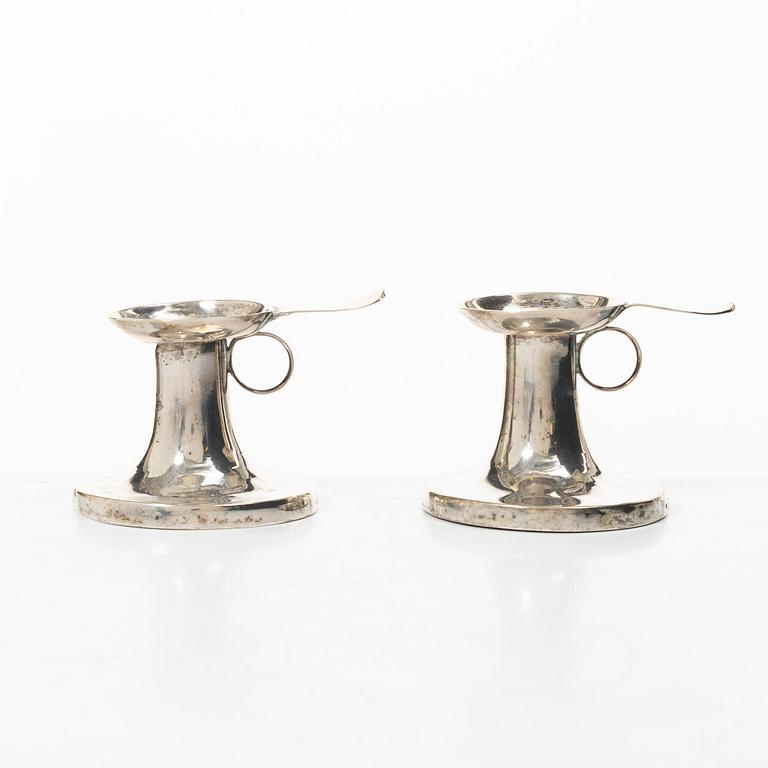 Olaus Hasselquist, a pair of silver night candle sticks, Sweden, 1781.