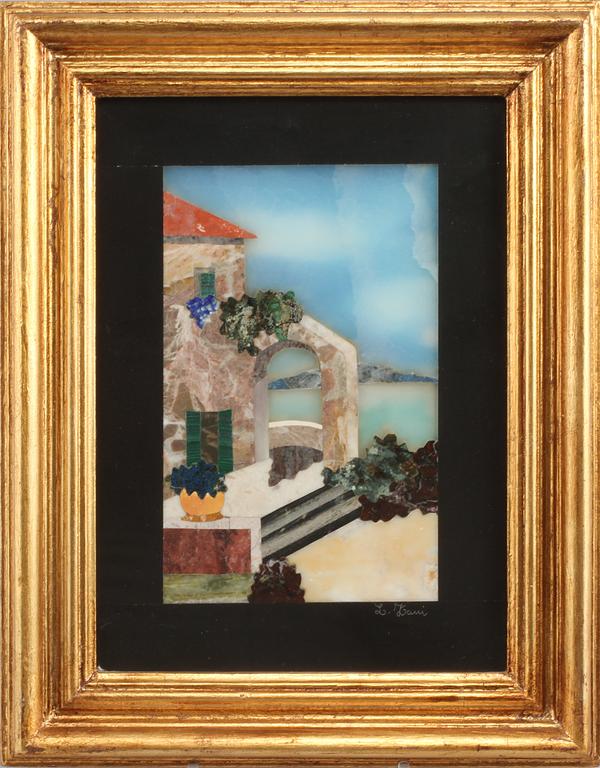 TAVLA, pietra dura-teknik, signerad L Kani?, 1900-tal.