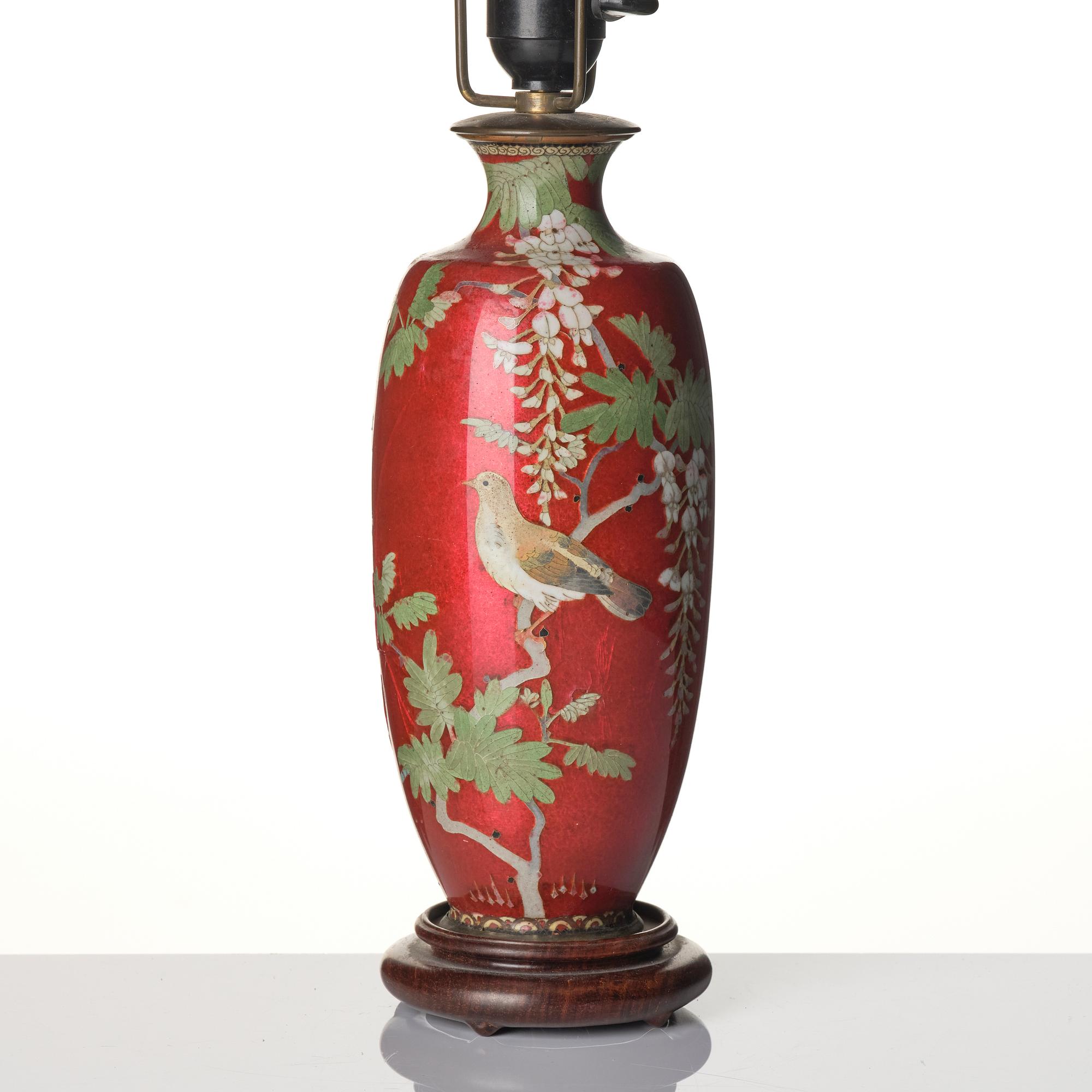 A Japanese enamel vase and lamp, Meiji (1868-1912).