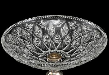 UPPSATSSKÅL, nysilver samt glas, omkring 1900-talets mitt.