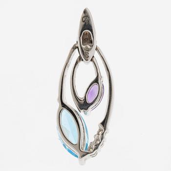 Pendant in 18K white gold with topaz, amethyst, and small brilliant-cut diamonds.