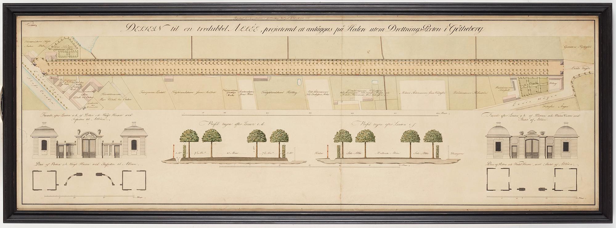 Carl Wilhelm Carlberg, ”Dessein til en tredubbel allée, projecterad at anläggas på Heden utom Drottnings-Porten i Götheborg”.