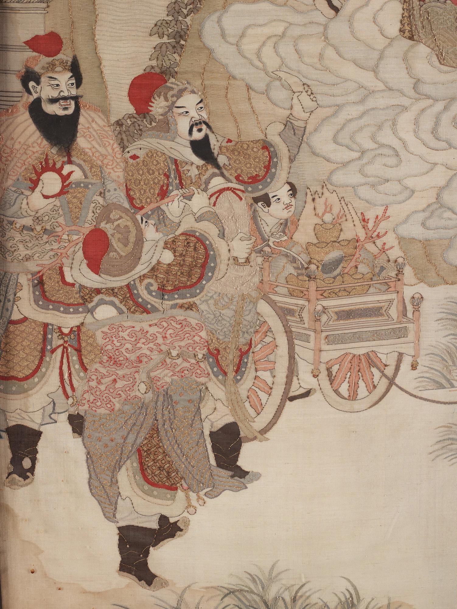A kesi silk 'Immortals' panel, Qing dynasty, 19th 
century.