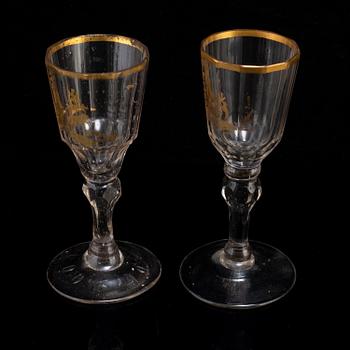 TWO WINE GLASSES, late 18th century.