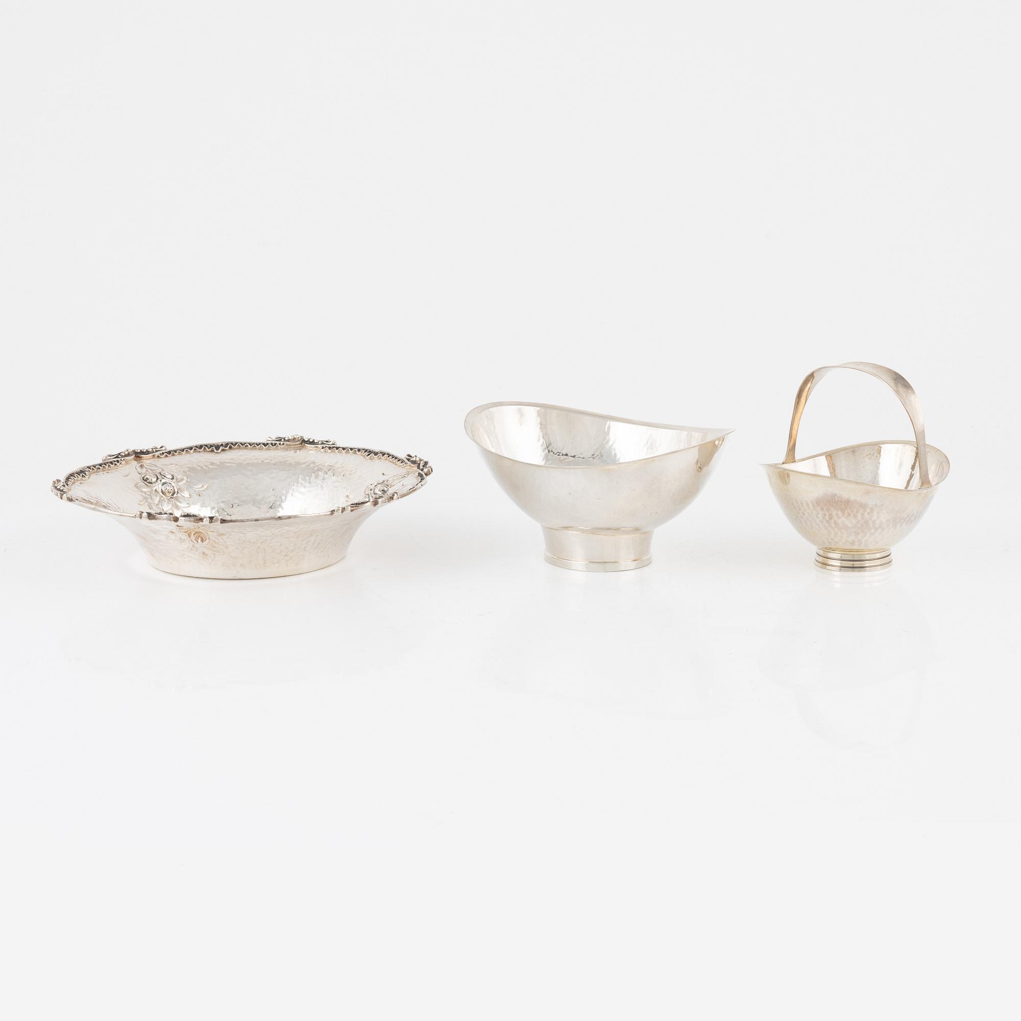 Skålar, 3 st, silver, bl.a. Eric Löfman för MGAB, Uppsala 1970-76.