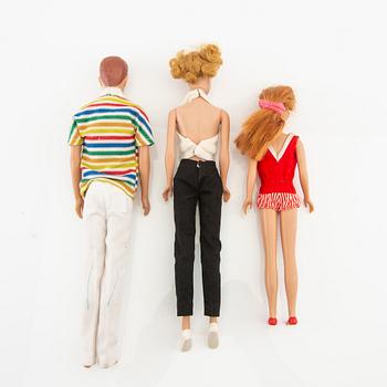 Midge, Skipper, and Allan, 3 vintage dolls "Allan" Mattel, 1960s. Barbie/Midge wardrobe in white.