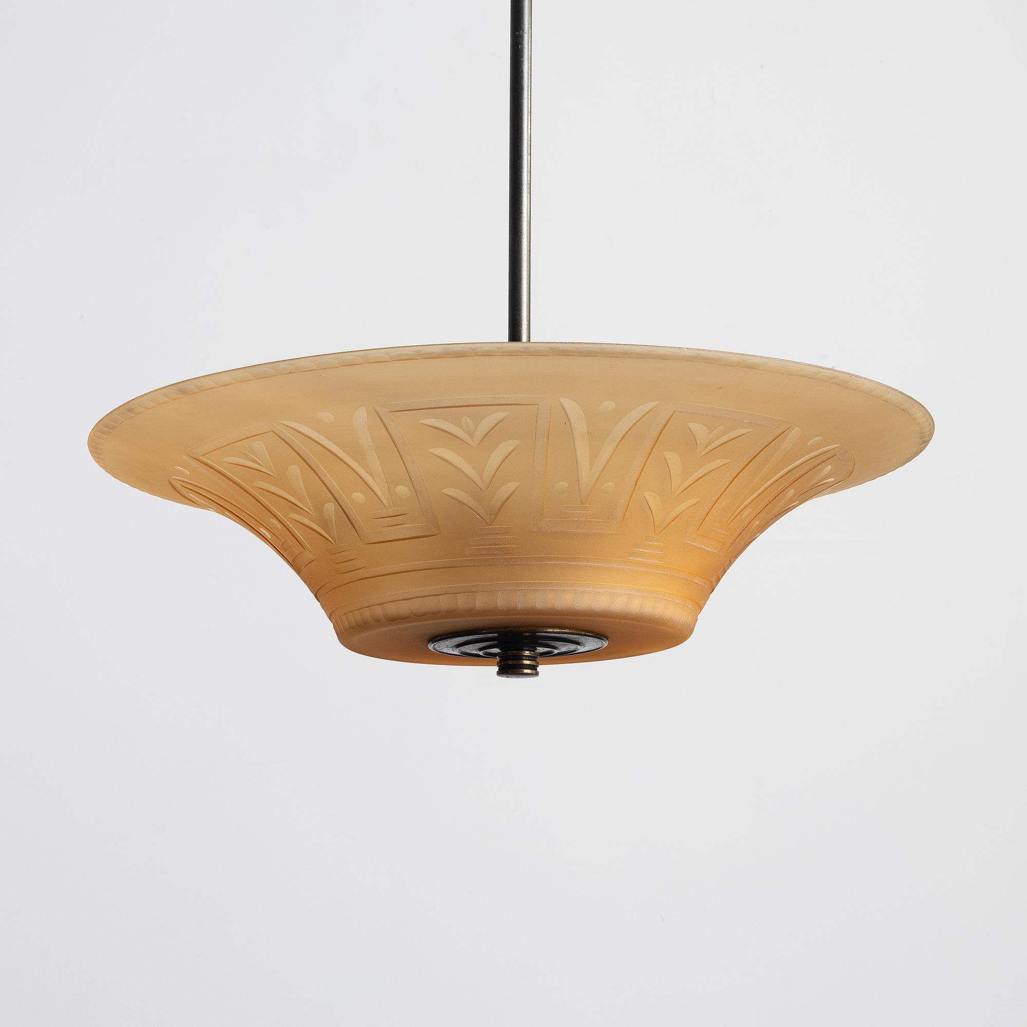 Edward Hald, a ceiling lamp, Orrefors, 1930s.