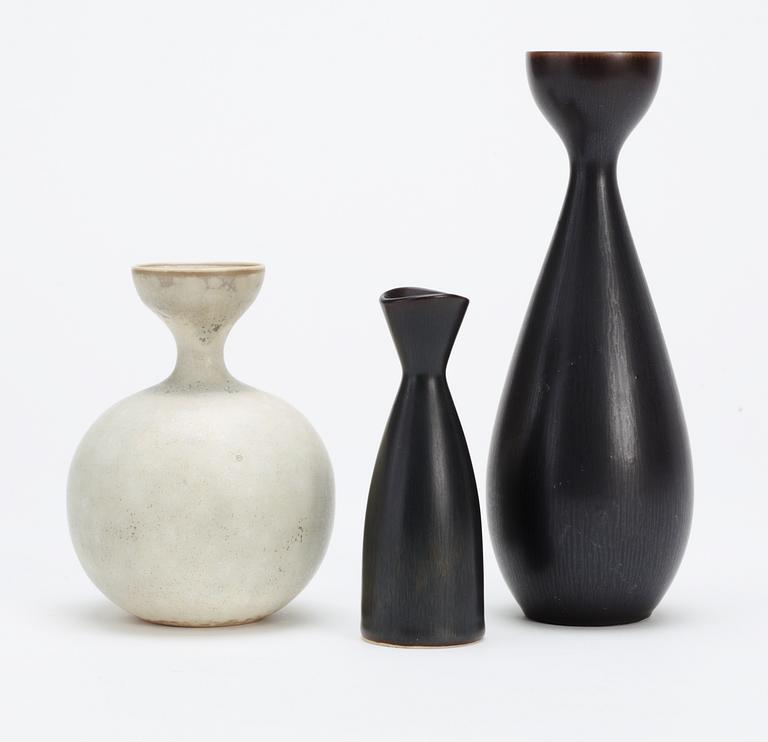 Three Carl-Harry Stålhane stoneware vases, Rörstrand.