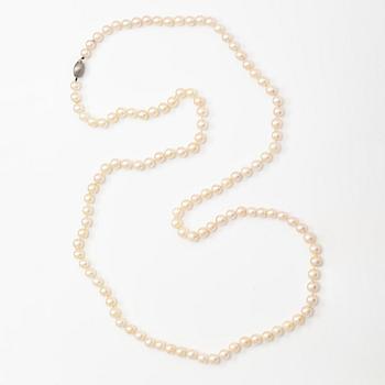 A pearl collier with a 14K whiteg old clasp and cultured pearls.