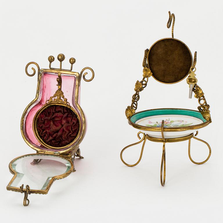 TWO POCKET WATCHES WITH STANDS.