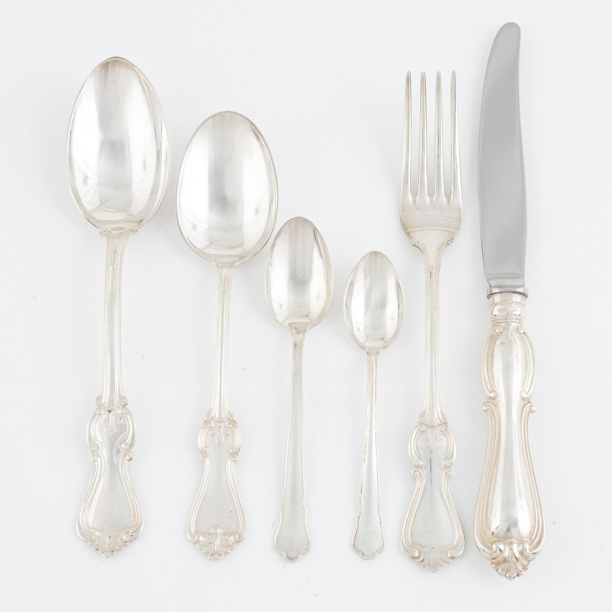 Cutlery set, silver, 39 pieces model 'Olga', and 15 pieces model 'Chippendale', including GAB, Stockholm 1963.