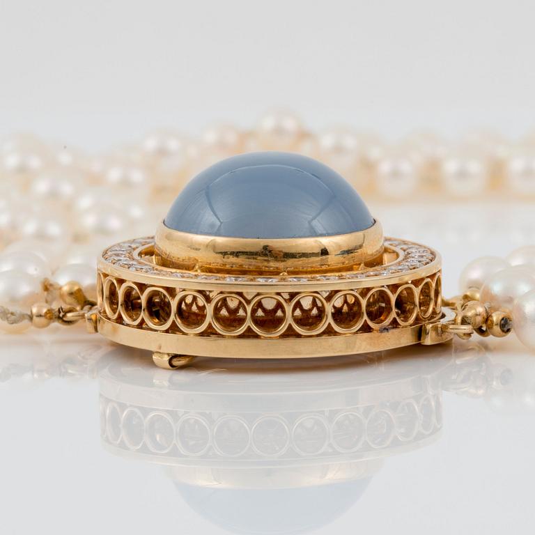 PÄRLCOLLIER, 4-radigt, med odlade saltvattenspärlor Ø 6-6.5 mm. 2 st utbytbara lås.