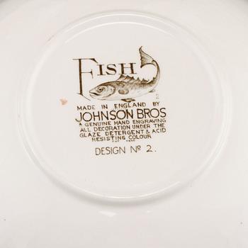 FISKSERVIS, 15 delar, flintgods, "Fish", Johnson Bros, England, 1900-talets andra hälft.