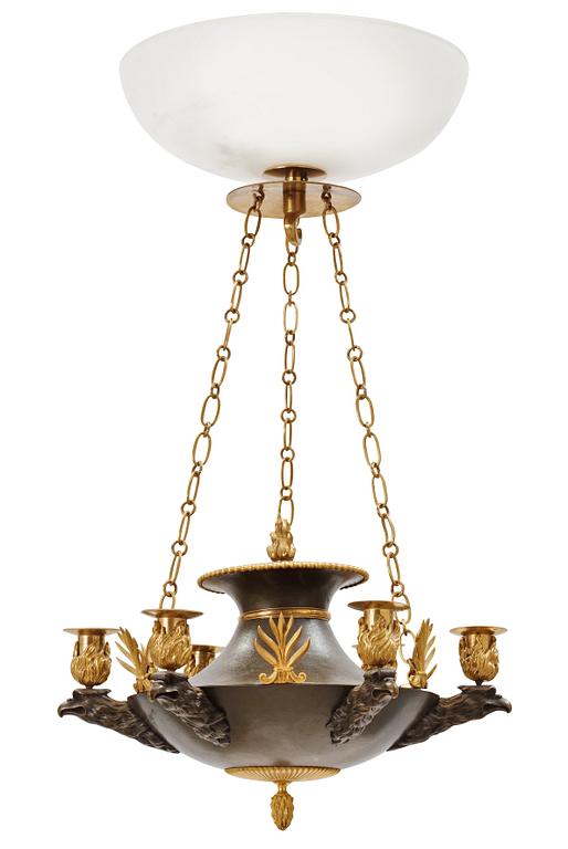 A Swedish Empire 19th century six-light hanging-lamp.