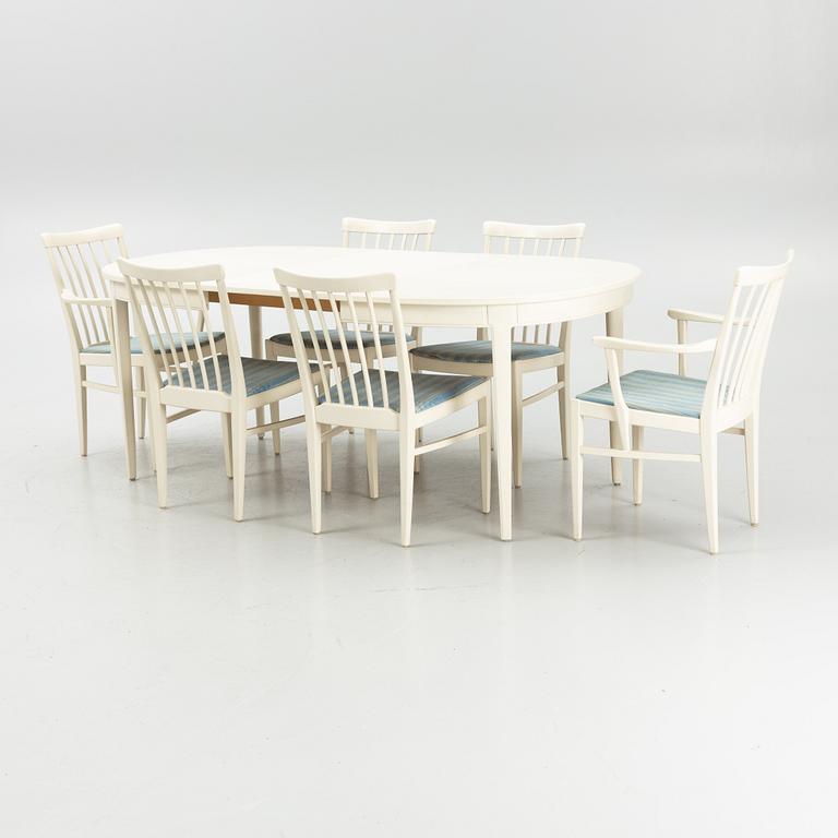 Carl Malmsten, a "Herrgården" dining table with six chairs, Bodafors, Sweden, 1960's.