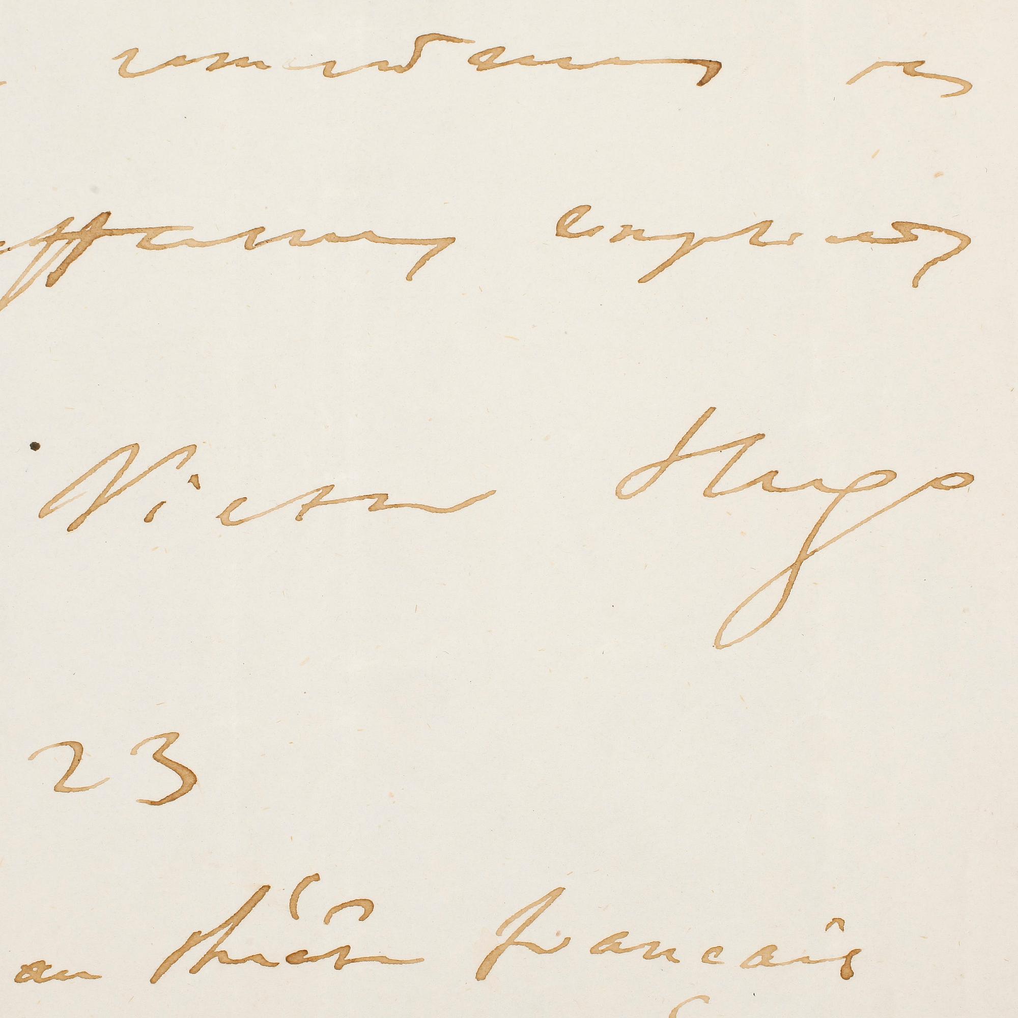 VICTOR HUGO (1802-1885), egenhändigt brev med signatur.