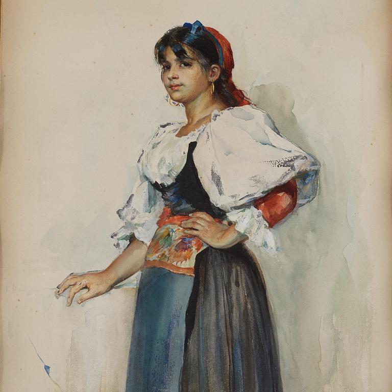 Jenny Nyström, Portrait of a young woman in half profile.
