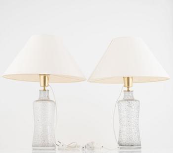 Bengt Orup, a pair of glass table lamps, Hyllinge, 1960s.