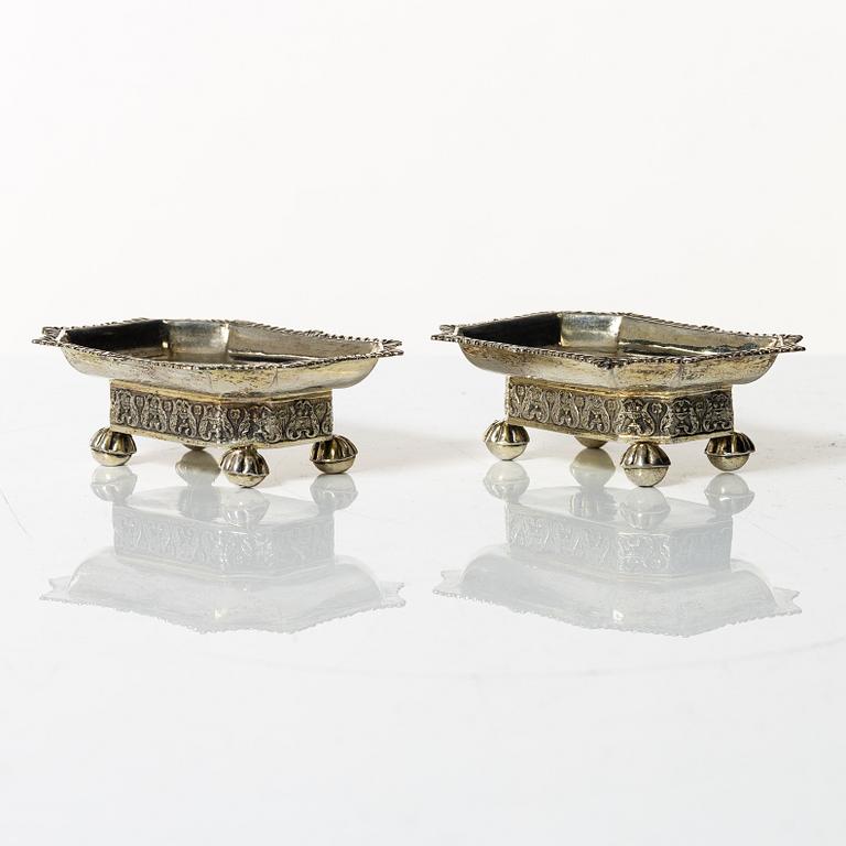 A pair of empire silver salt cellars, 1837.