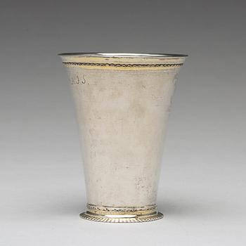 A Swedish early 18th century parcel-gilt silver beaker, mark of Johan Lund, Stockholm 1701.