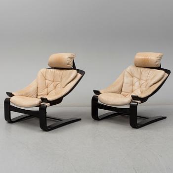 A pair of 'Kroken' easy chairs by Åke Fribryter for Nelo Möbler, designed in 1974.