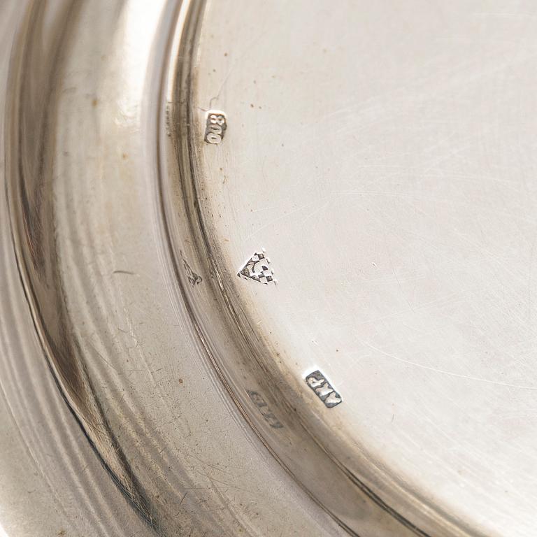 A silver cigarette case, matchbox holder and small bowl, Sandrik, as well as 3 ashtrays, Czechoslovakia 1929-1945.